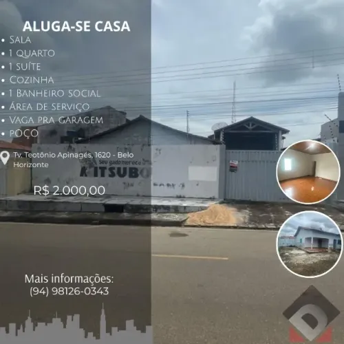 ALUGA-SE CASA 1 QUARTO 1 SUÍTE