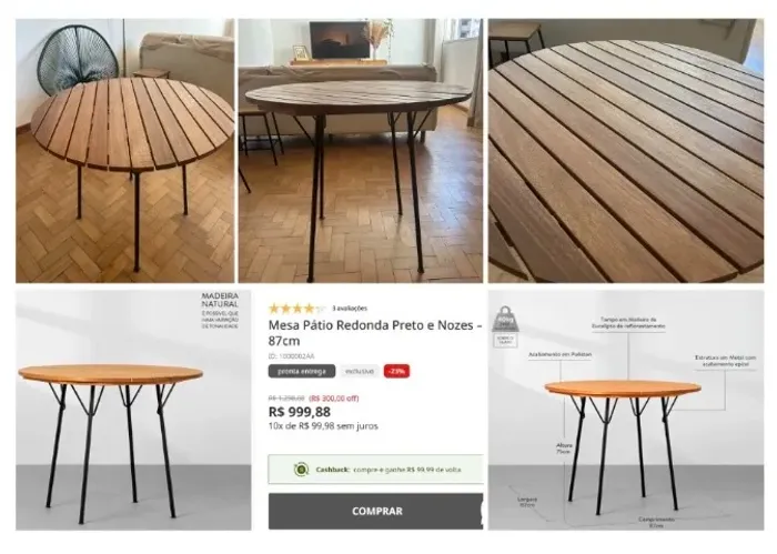 Mesa da Abracasa em madeira natural 87 cm