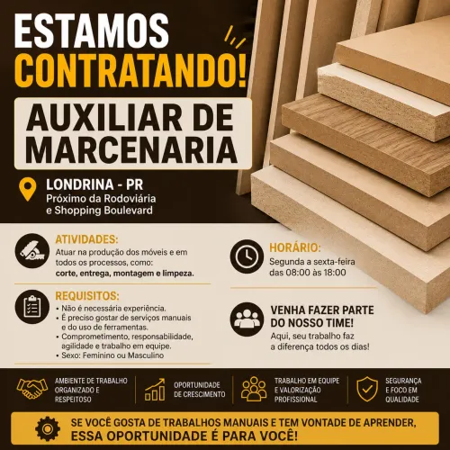 CONTRATA-SE AUXILIAR DE MARCENARIA