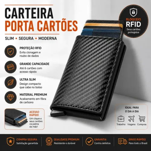 Carteira Masculina  Slim Porta Cartões Masculina Carbono 