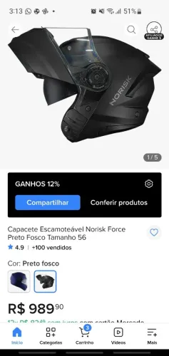Capacete Nosrisk escamoteável robocop tam 60