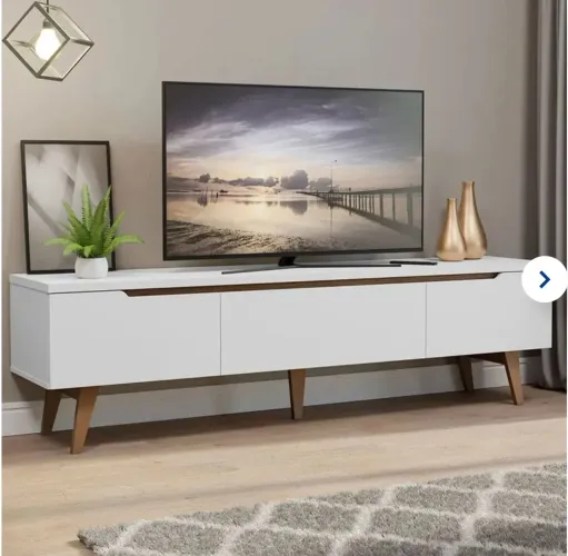 Rack Madesa Reims - Branco com detalhes amadeirados