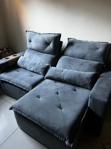 Sofá Retrátil e Reclinável 2 Lugares Cinza com Porta-Copos