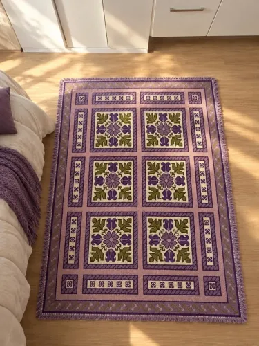 Tapete Artesanal Roxo Vintage Grande 1,80 x 1,35m | Peça Única