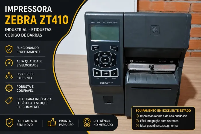 Impressora Zebra ZT410 Semi Nova - Industrial Etiquetas/Código de Barras