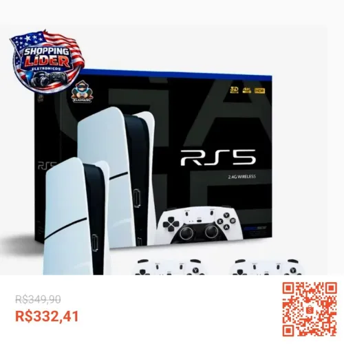 Console Gamer RS5 Retrô 4K + 2 Controles Sem Fio | Até 30.000 Jogos | HDMI