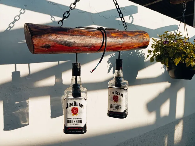 Arandela artesanal com garrafas originais Jim Beam