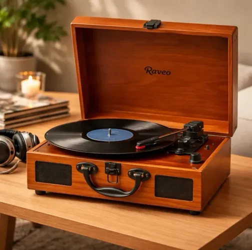 Caixa de Som e Disco Lp Vinil Para Pen Drive Sonetto Wood