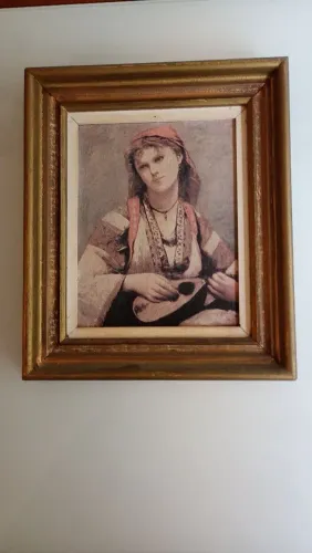 Quadro Cigana com Bandolim - Reprodução de pintura francesa do século XIX