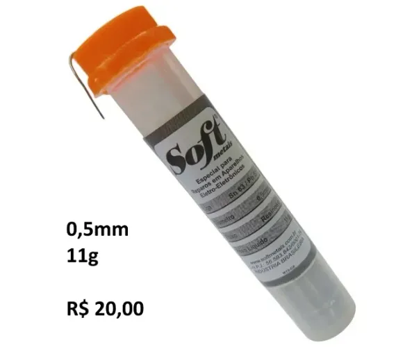 Solda Estanho 63x37 Fio Eletrônica Smd Pci 0,5 / 1mm Tubete Soft
