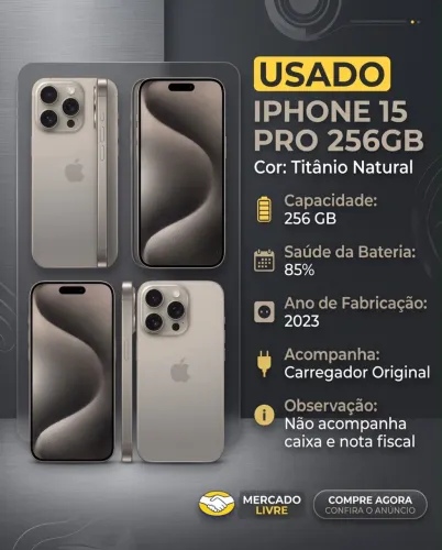 iPhone 15 Pro (256 Gb) - Titânio Natural (Usado)