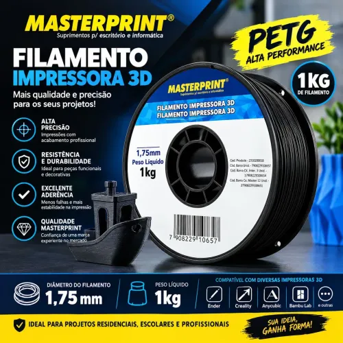 Filamento para impressora 3D Petg preto 1kg
