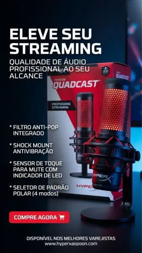 Microfone HyperX QuadCast USB (Com Caixa Original) - Estado de Novo