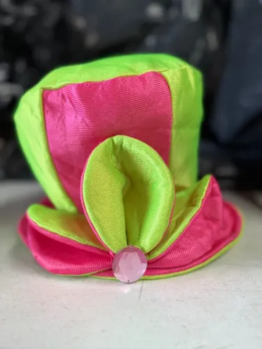 Chapeu de palhaco para festas rosa e verde new wave 