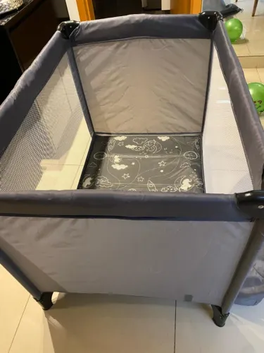 Berço Cercadinho Retangular Playtime Até 15kg BB413 Cinza - MultiKids