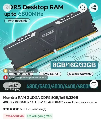 Memória RAM GUDGA 8GB