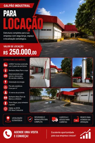 ALUGO GALPÃO NIVEL 5 INDUSTRIAL 6500 M2 NA TORQUATO TAPAJÓS