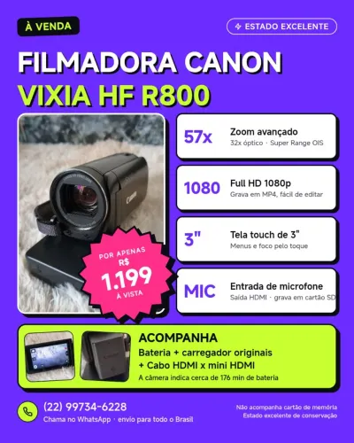 FILMADORA CANON VIXIA HF R800 FULL HD ?