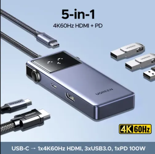 UGREEN Uno USB C Hub 6 Em 1 Tipo A 4K 60Hz Adaptador HDMI 10Gbps