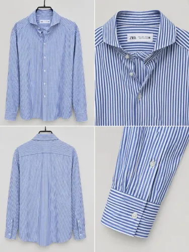 Camisa Zara Original Listrada Azul e Branca | Tam (M)