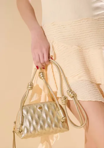 Bolsa Mini Luiza Barcelos Matelassê Couro Dourada Tiracolo - Origina, preço fixo.