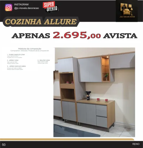 COZINHA ALLURE L E BALCAO 120M MDF