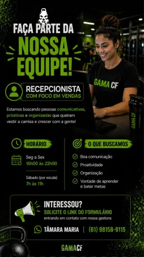 Vaga atendimento ao cliente e vendas - Academia Gama CF