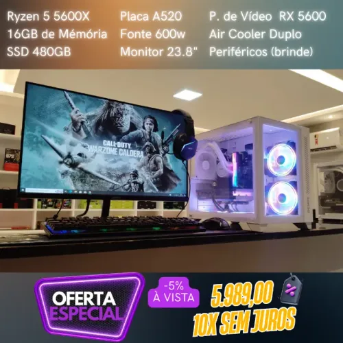 PC Gamer Ryzen 5 5600X 16GB RX 5600 6GB 10X sem Juros