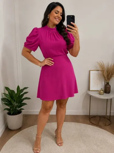 Vestido Pink Shein Manga Bufante Tam 40/42