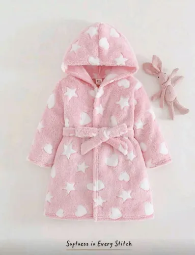 Cozy Pixies - Roupão Infantil Rosa Bebê com Capuz 2 a 3 Anos