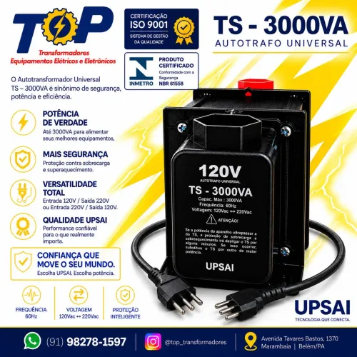 Transformador 3.000va UPSAI 1 Ano de Garantia