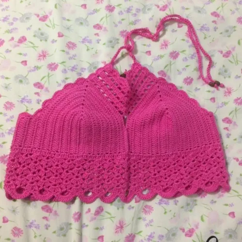 Top cropped pink crochê novo