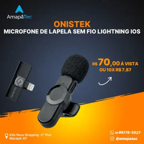Microfone de Lapela sem Fio Conexão Lightning para IOS