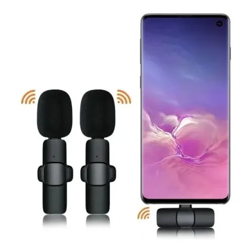Microfone de Lapela Sem Fio Vlog Compatível Tipo C e Iphone