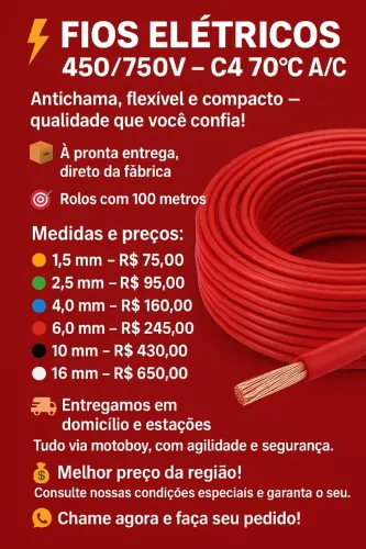 Cabos elétricos flexível antichamas certificado pelo Inmetro 