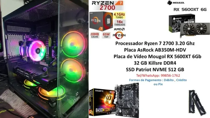 PC Gamer Ryzen 7 2700 RX5600 XT 6GB - Completo - Até 12 X 305,00 Sem Acréscimo !!!