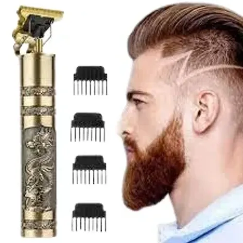 Aparador De Barba Elétrico Profissional Sem Fio Recarregável Cor Dourada