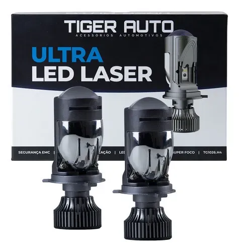 Kit Lâmpada Ultra Led Laser Com Mini Projetor Super Foco Encaixe H4