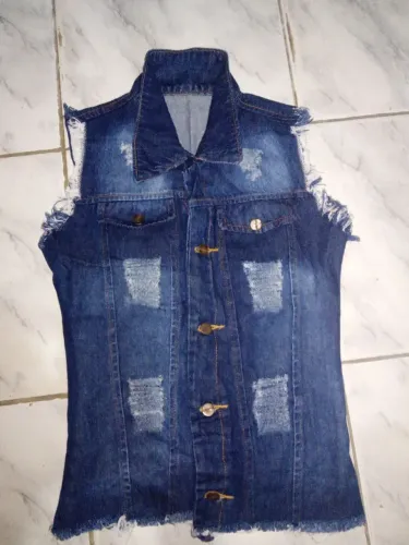 Colete Jeans Destroyed Feminino Novo
