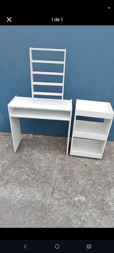 Conjunto Escrivaninha com Prateleira e Gaveteiro Branco