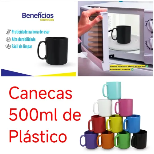 Canecas 500ml de Plástico C/ Alça