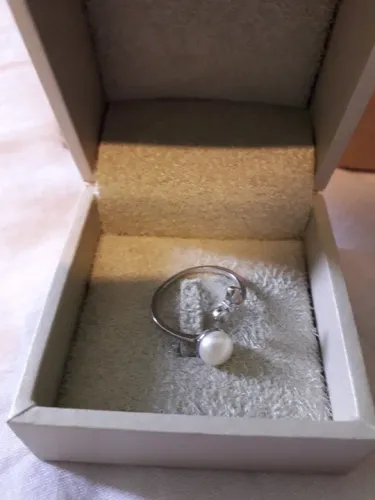 Anel Pérola Borboleta Prata Ajustável