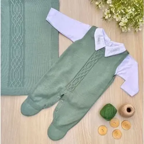 Saída maternidade Conjunto Macacão e Manta Bebê Verde - Novo