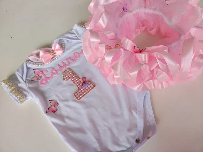 Conjunto Aniversário 1 Ano Laura - Body e Tutu Rosa