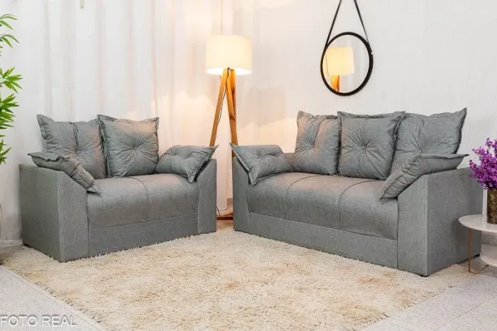 Conjunto Sofá 2 e 3 Lugares Linho Cinza