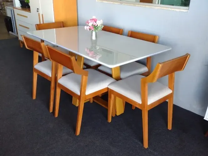 Mesa de Jantar Lectus com 6 Cadeiras Conquista 160x90 Diretto da Fabrica Novo