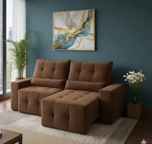 Sofá retratil e reclinavel marrom confortavel em estoque