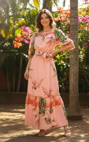 Vestido Longo Floral coral Tam 38/40 bem novo