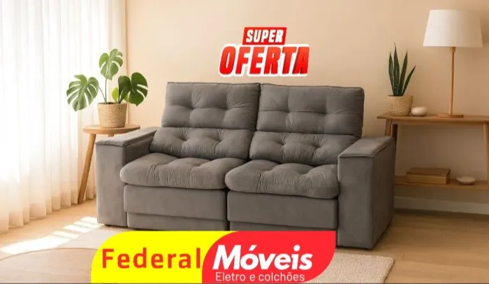 Sofá Retrátil e Reclinável 2,05m 2 Lugares com USB e Porta-Copos - Novo e Impecável