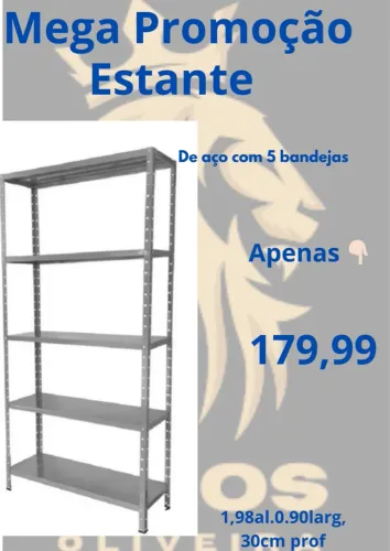 Estante de Aço 5 Bandejas - 1,98x0,90x0,30m - R$179,99